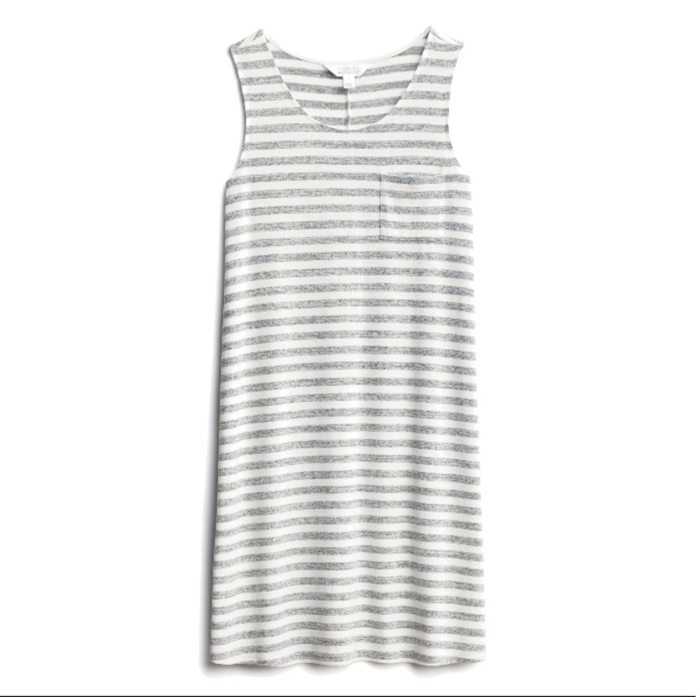 Market & Spruce White and Gray Striped Sleeveless Midi Shift Dress - Picture 1 of 8